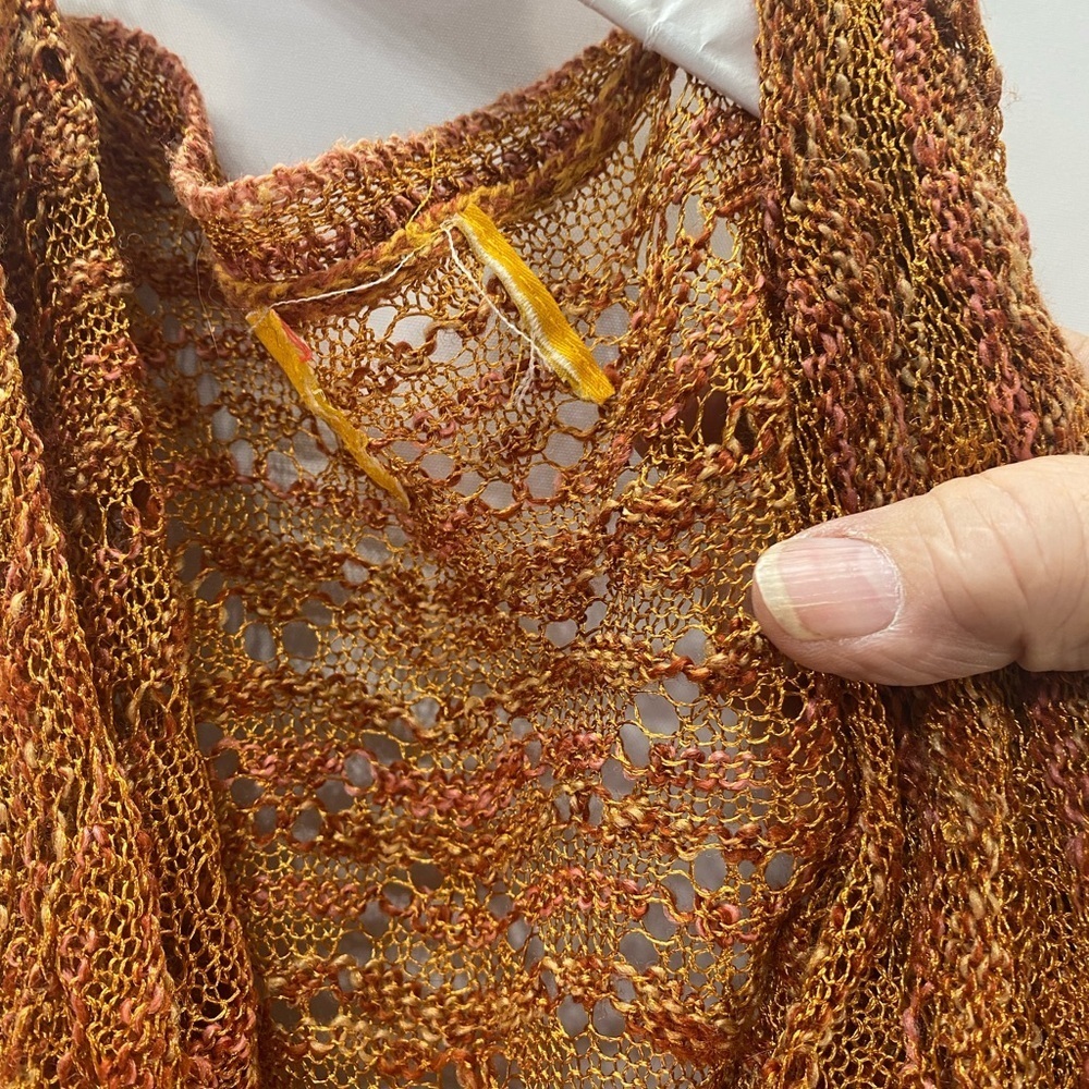 Ruby Rd Open Asymmetrical Crochet Knit Cardigan Sweater Orange Yellow - Picture 3 of 8